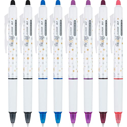 PILOT FriXion Clicker Dots Erasable Pens, Fine Point, Dot-Patterned Barrel, Assorted Ink, 8 Count (13540)