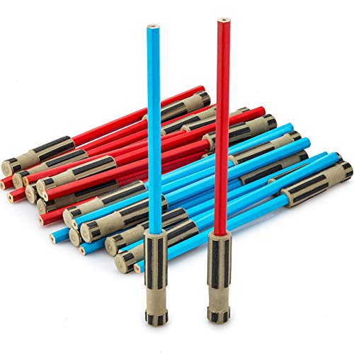 Light Saber Pencils Party Favors, Set for Kids 24 pack of Red and Blue Pencils with 3D Top Gifts Supplies for Star Wars Fan Boys Girls Teen Tween Adult
