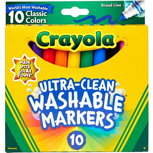 Crayola Ultra Clean Washable Markers, Broad Line, Classic Colors, 10 Count