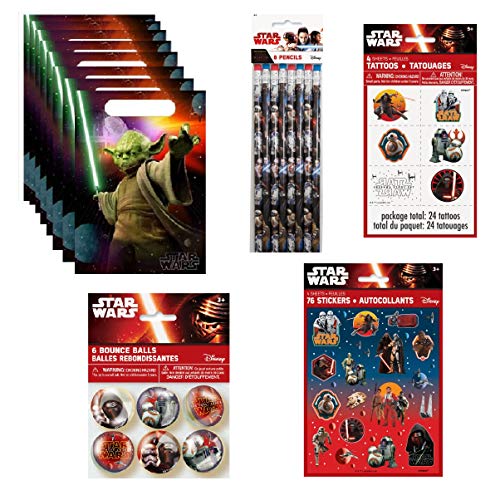 Star Wars Birthday Party Favor Bundle includes Loot Bags, Pencils, Tattoos, Stickers, Bounce Balls