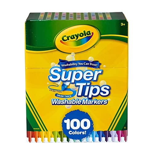 Crayola Super Tips Marker Set, Washable Art Markers For School, Back To School Supplies For Kids, 100 Count