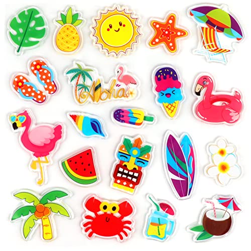 20 PCS Hawaiian Thick Gel Clings Summer Beach Window Gel Clings Decals Stickers for Kids Toddlers and Adults Home Airplane Classroom Nursery Hawaiian Party Supplies Decorations Removable and Reusable