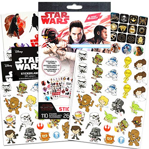 Star Wars Stickers Party Favors ~ Set of 2 Sticker Packs ~ Bundle Includes 18 Sheets over 350 Stickers plus Star Wars Tattoos -Darth Vader, Storm troopers, Chewbacca