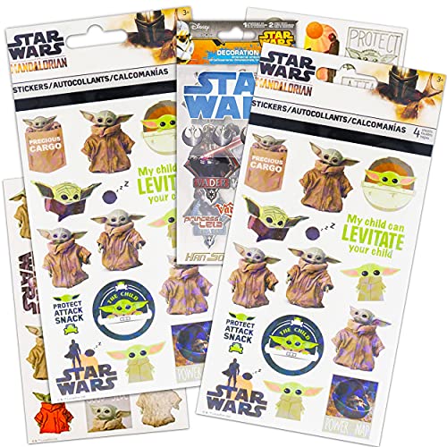 Disney Shop Star Wars Mandalorian Sticker Set Baby Yoda Merchandise - Bundle with 8 Sheets of Mandalorian Decoration Baby Yoda Stickers (Star Wars Baby Yoda Decor)