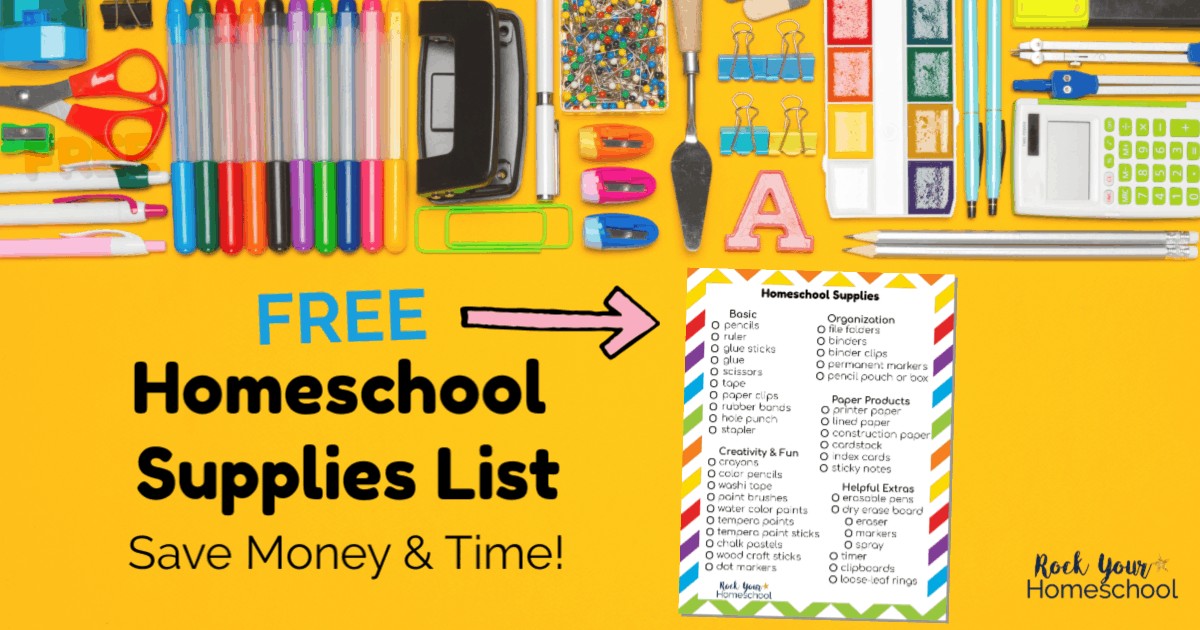 Here'a a free printable homeschool supplies list to help you save time & money.