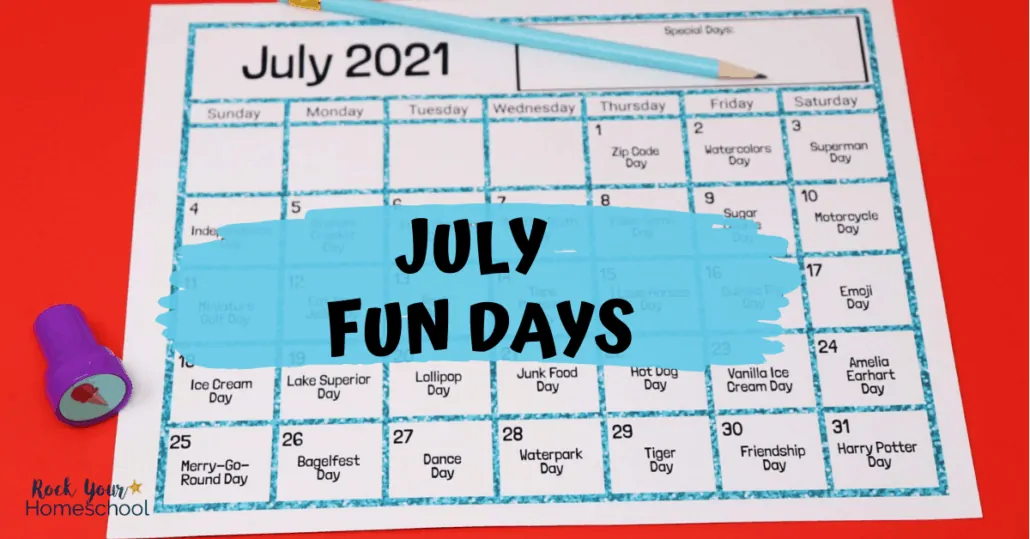 Enjoy July fun days & activities with your kids using this free printable calendar.
