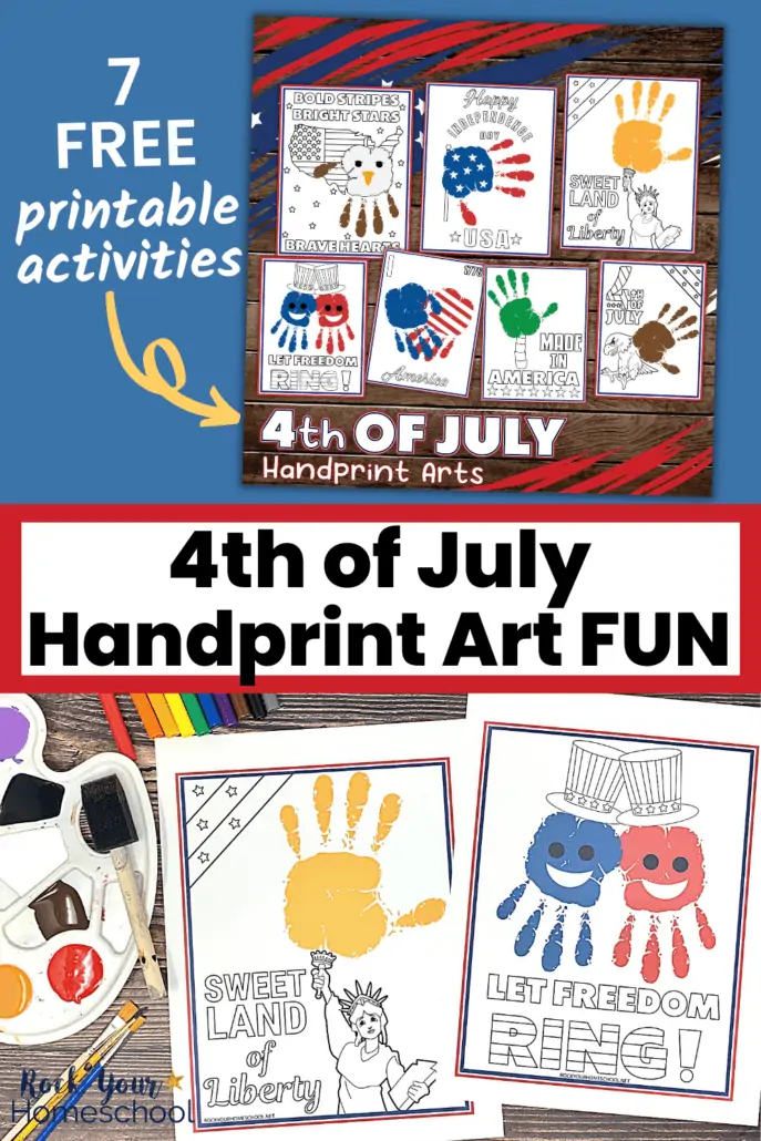 4th of July handprint art activities set with paint and markers