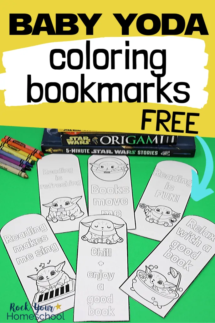 6 Baby Yoda coloring bookmarks, crayons, and Star Wars books to feature the creative fun your kids will have with these printable activities to boost reading fun