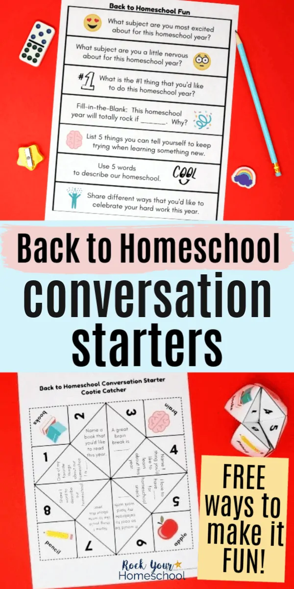 Back to Homeschool conversation starters and cootie catcher to feature how you can enjoy special times and chats with these free printable activities to get excited about the start of a new homeschool year
