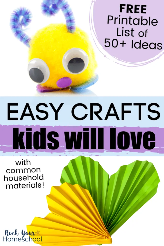 Cute DIY toy made out of pompom, googly eyes, pipe cleaners, and felt and yellow & green folded paper hearts to feature the variety of easy craft ideas for kids to enjoy using common household materials