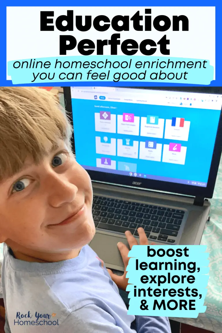 Tween boy smiling as he works on homeschool enrichment with Education Perfect