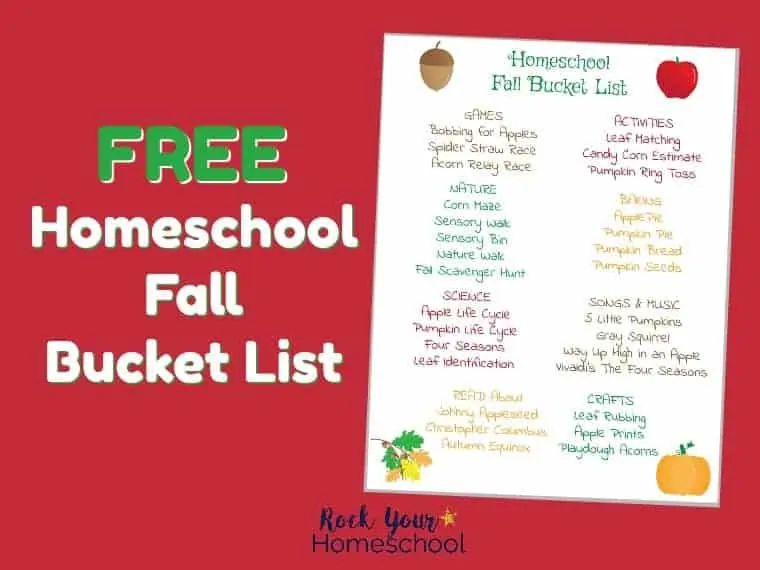 Get ready for some awesome autumn learning & family fun with this free printable Homeschool Fall Bucket List.