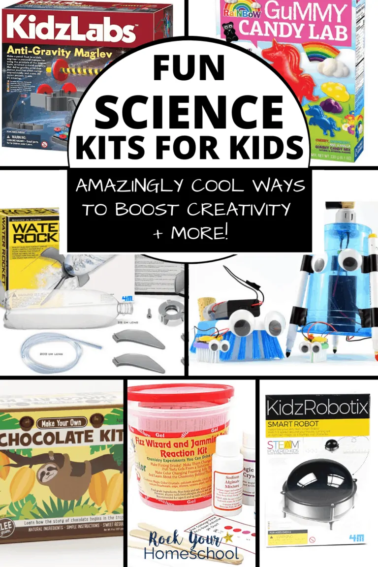 Variety of science kits for kids including anti-gravity, rainbow gummy candies, water rocket, creative robots, make your own chocolate, science buckets and more to feature how your kids will have a blast with these super fun science kits for kids