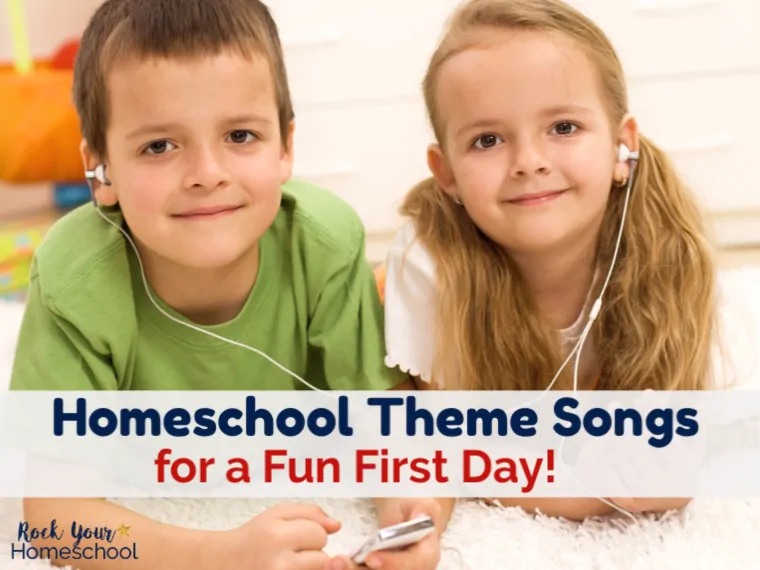 Have a fun first day of homeschool with a theme song! Such an awesome & relaxed way to talk with your kids about the upcoming homeschool year.