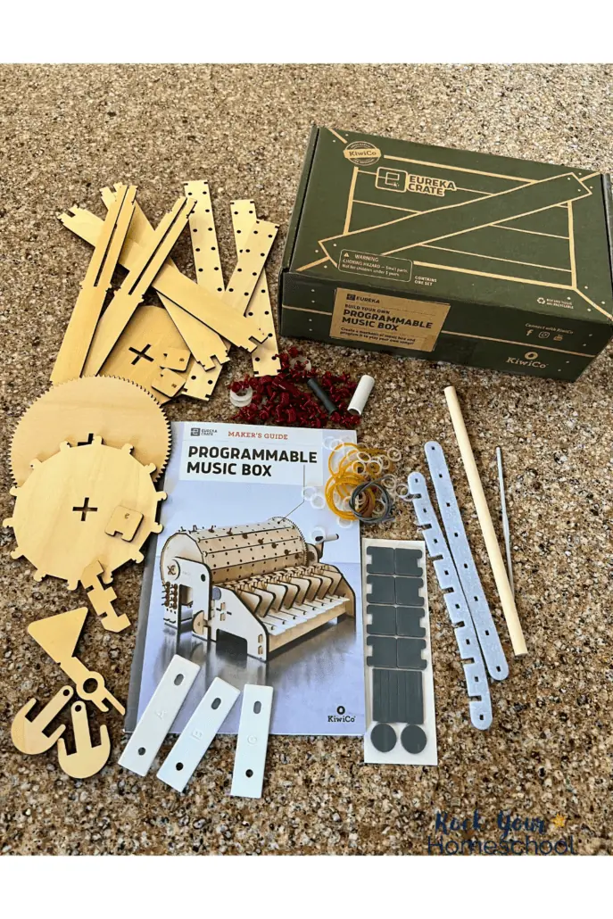 materials for the Programmable Music Box Eureka Crate as part of the KiwiCo review