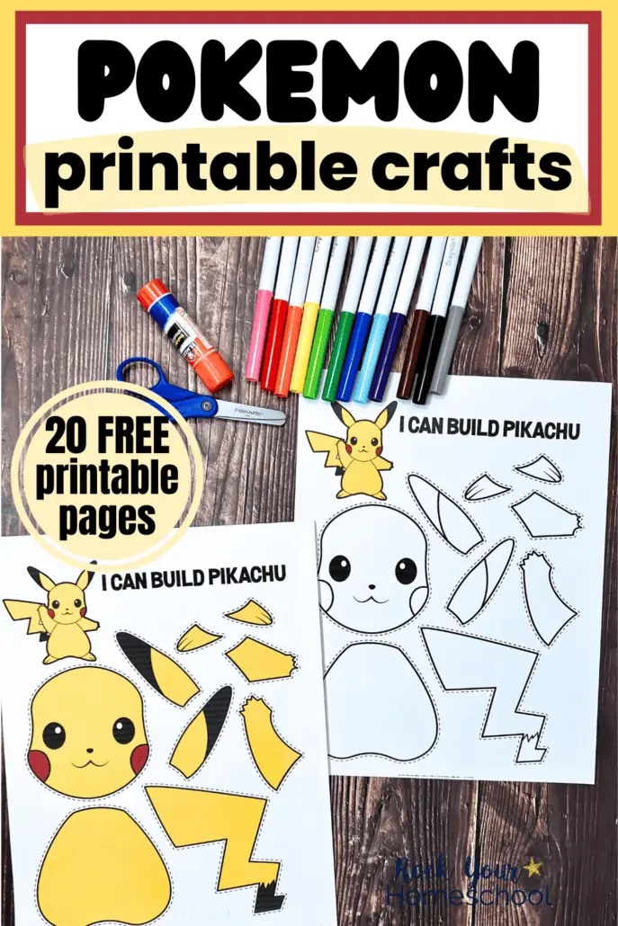 examples of Pikachu printable crafts in color and black-and-white to feature these 20 free Pokemon crafts