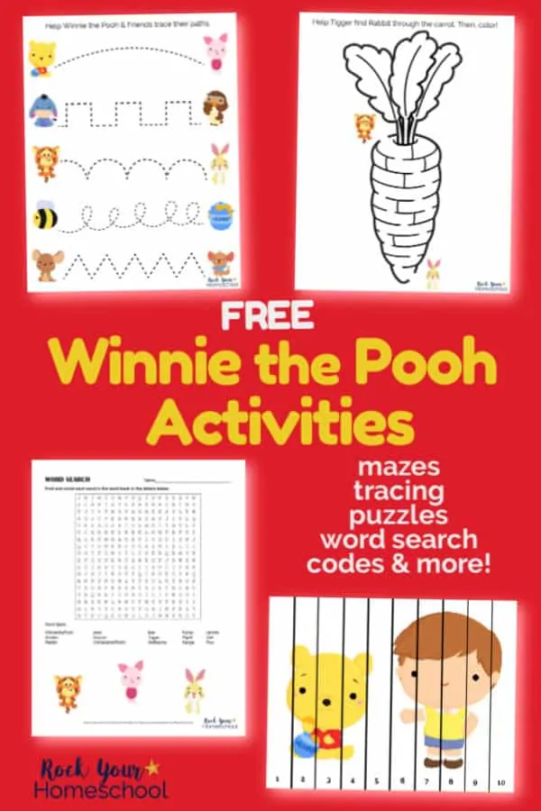 Winnie the Pooh printable activities of tracing, mazes, word search, puzzles, & more for Winnie the Pooh-Inspired learning fun